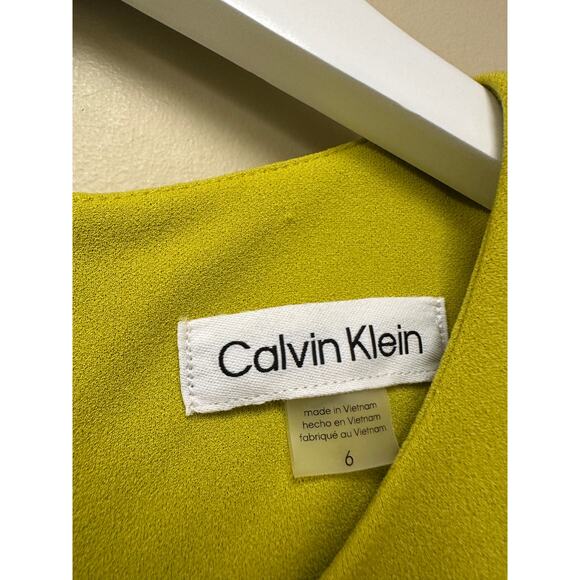 Calvin Klein Size 6 Yellow Tulip Sleeve Crepe Work Cocktail Sheath Knee Dress - Picture 8 of 16